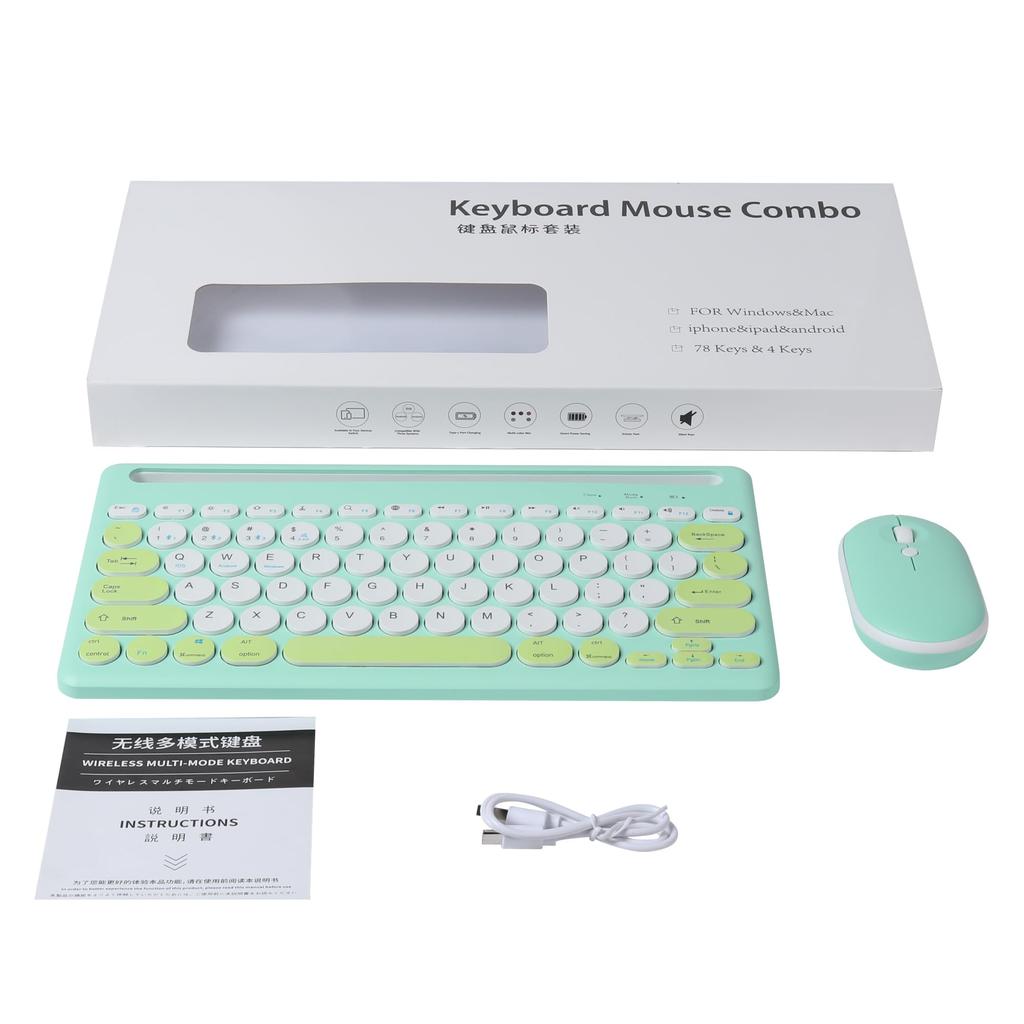 Wireless Keyboard and Mouse Set with 2.4G and Bluetooth 5.0 Connections, Ultra-Slim, Quiet Mouse with 3 Adjustable DPI Settings, Stand Function,