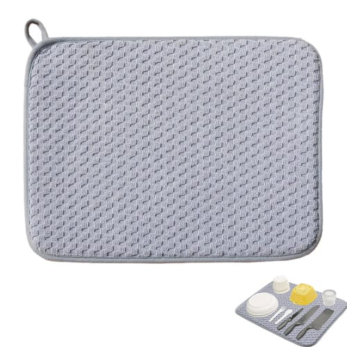 YUHENGCT Dish Drying Mat, Quick-Drying Absorbent Mat, 30x40cm, Antibacterial, Rollable Storage Mat with Loops, Over-the-Sink Microfiber, Machine Washa