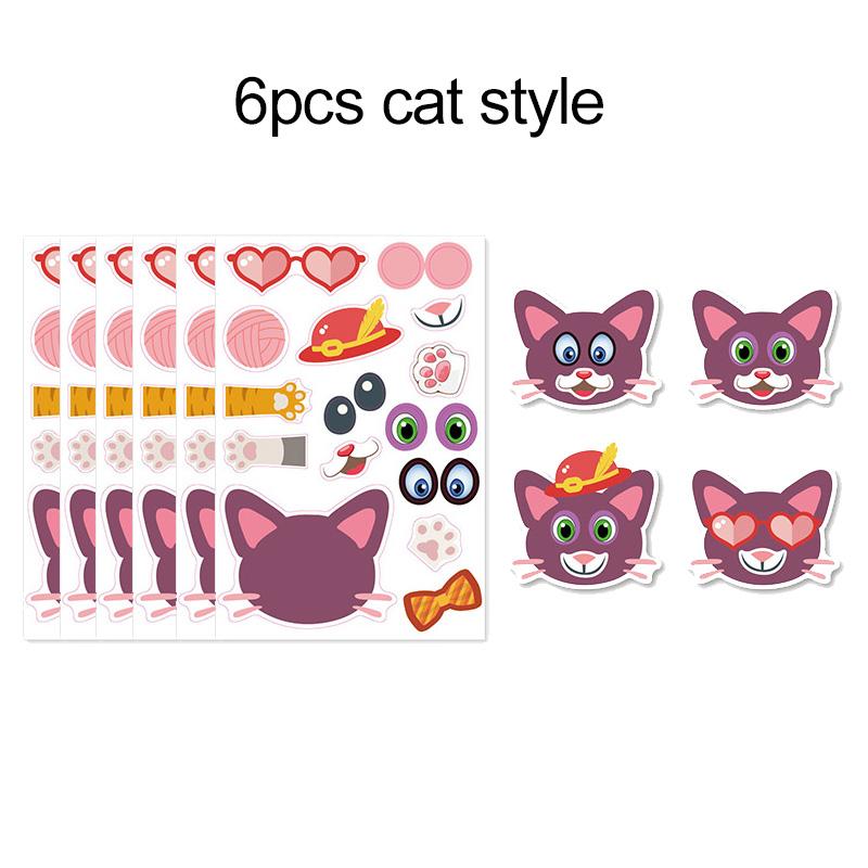 6 arkuszy Naklejki zmieniające twarze zwierząt Zabawki Kreskówkowe Wodoodporne Naklejki Wielokrotnego Użytku Zarządzanie Emocjami i Umiejętność Ekspresji TMZ