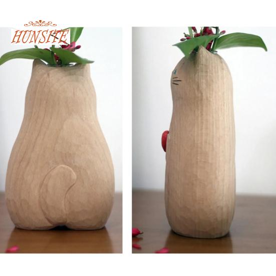 Handgefertigte Katzenvase aus Holz, Tischdekoration aus Kunstharz