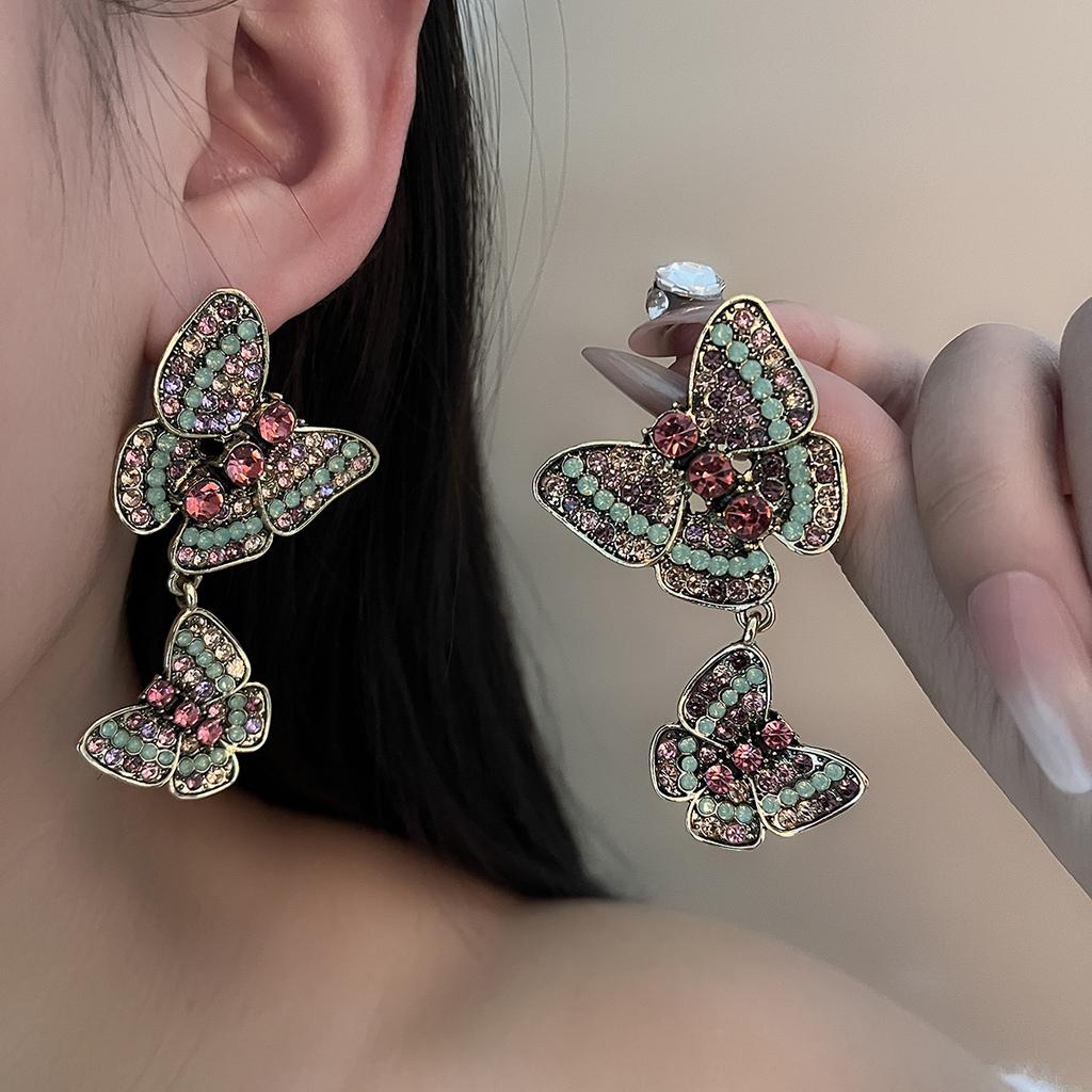 Retro Court Colored Butterfly Earrings Women'S Long Earrings Classical Popular National Style Earrings