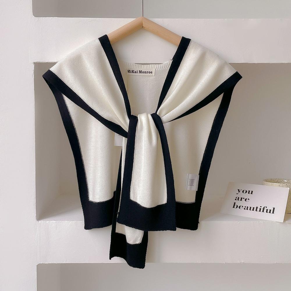 

Solid Color Knitted Shawl Keep Warm Wool Shawl New Fake Collar Unisex білий