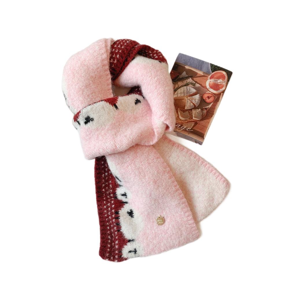 Cute Little Sheep Jacquard Knitted Scarf Women's Winter Warmth Thickened Korean Version of Versatile Wool Scarf Tide