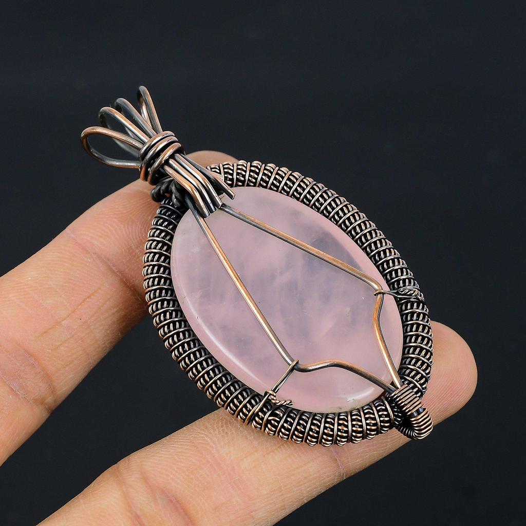 Rose Quartz Jewelry, 999 Copper Wire Wrapped Pendant Handmade Gemstone Jewelry, Gifts For Wife Brand New Pendant