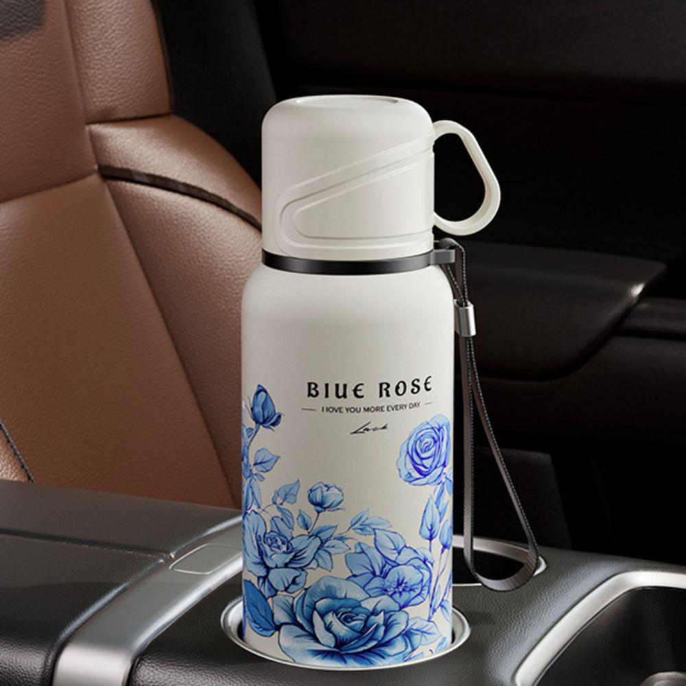 620ml Flower Pattern Thermos Bottle Stainless Steel Thermal Cup Portable Travel Mug Outdoor