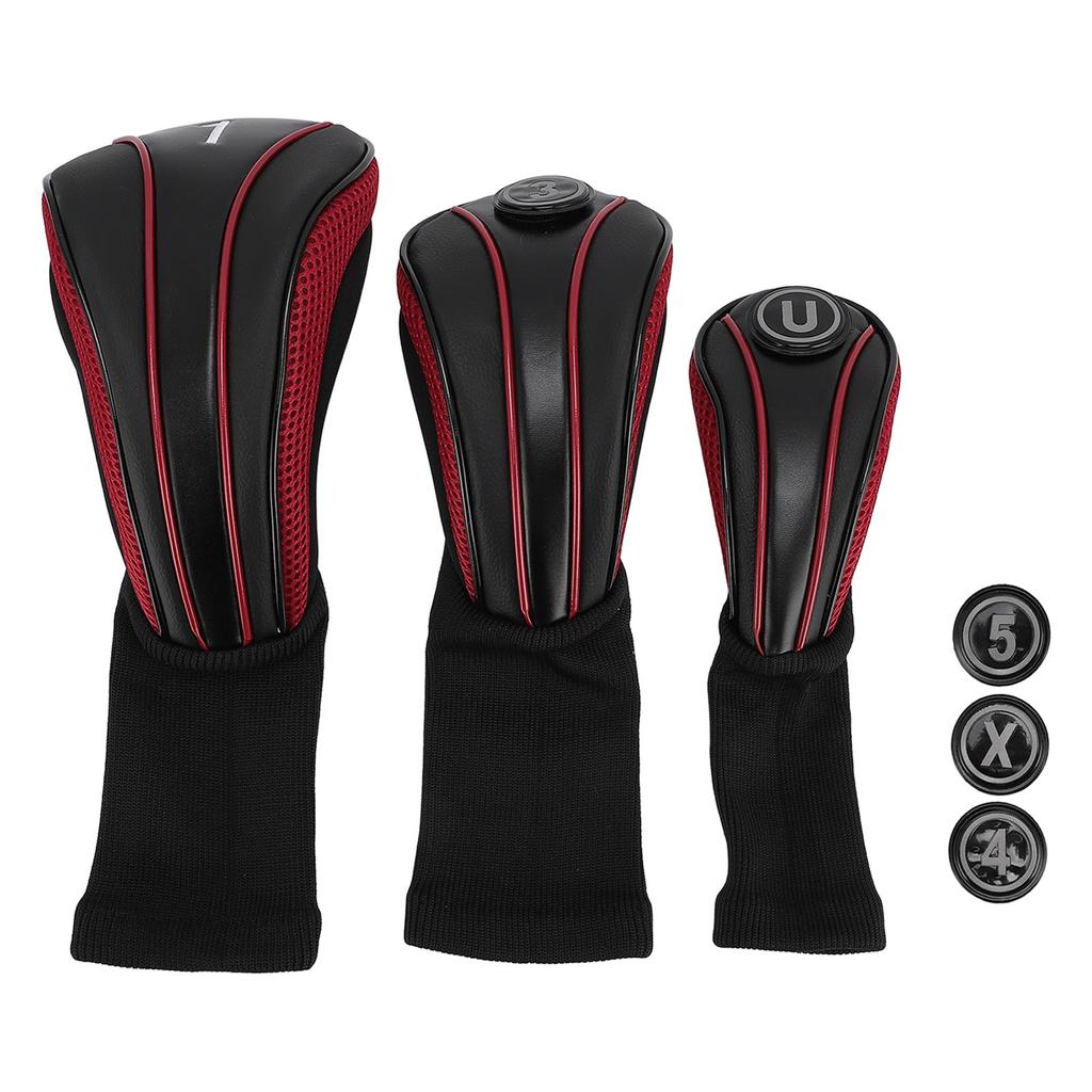 3pcs Club Head Cover with Spare Number Plates Long Neck Scratch Proof Breathable PU Club Headcover F