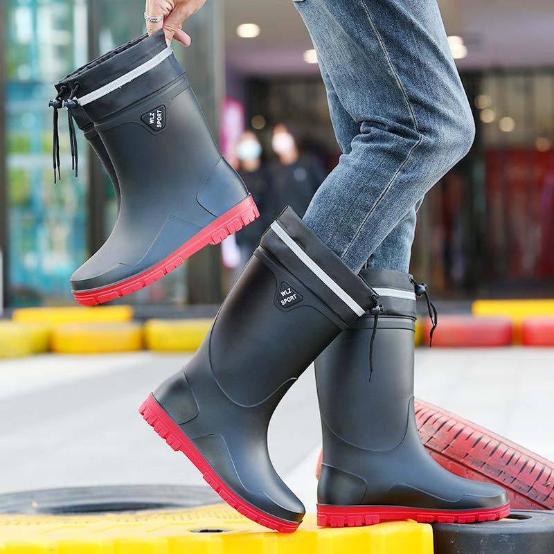 Winter velvet warm men's rain shoes waterproof rain boots night reflective strip water shoes thickened non-slip fishing rubber shoes men