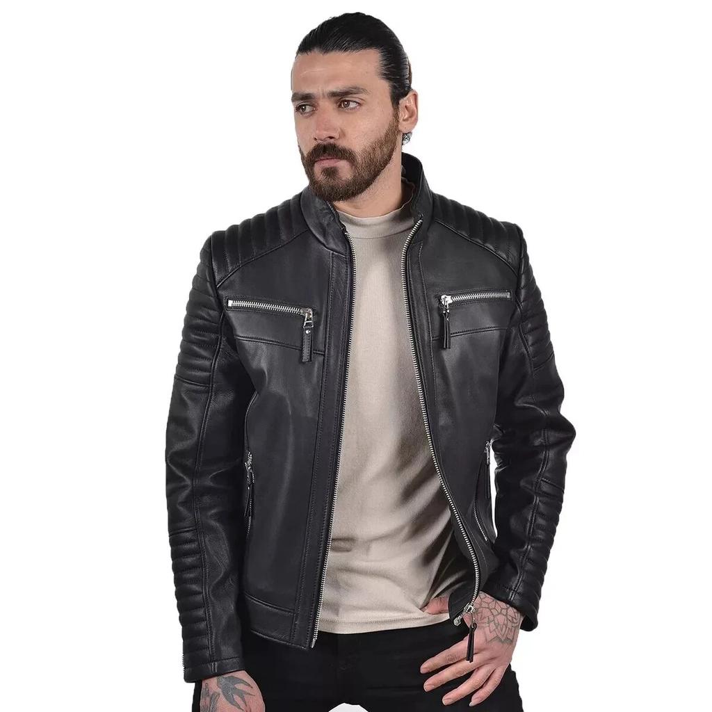 Genuine New Lambskin Motorcycle Biker Soft Men Jacket Black Stylish Leather Handmade