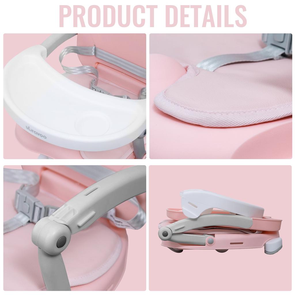 UBRAVOO Children's Booster Seat, Foldable Children's Booster Seat with Removable Tray for Children from 6 to 36 Months