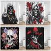 Floraler Totenkopf Duschvorhang Rote Rosen Blumen Skelett Horror Halloween Badevorhänge Polyester Heim Badezimmer Dekor mit Haken