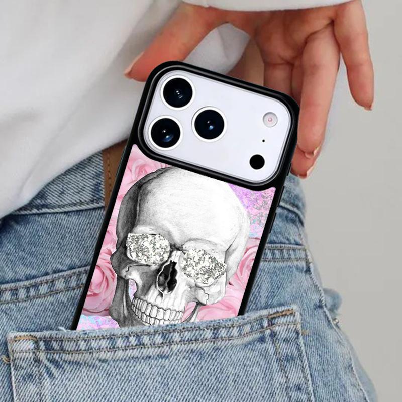 Skull with Dimand Eyes Phone Case for iPhone 17ProMax 12 13 14 15 16e 17 Pro Max Plus Air Cover