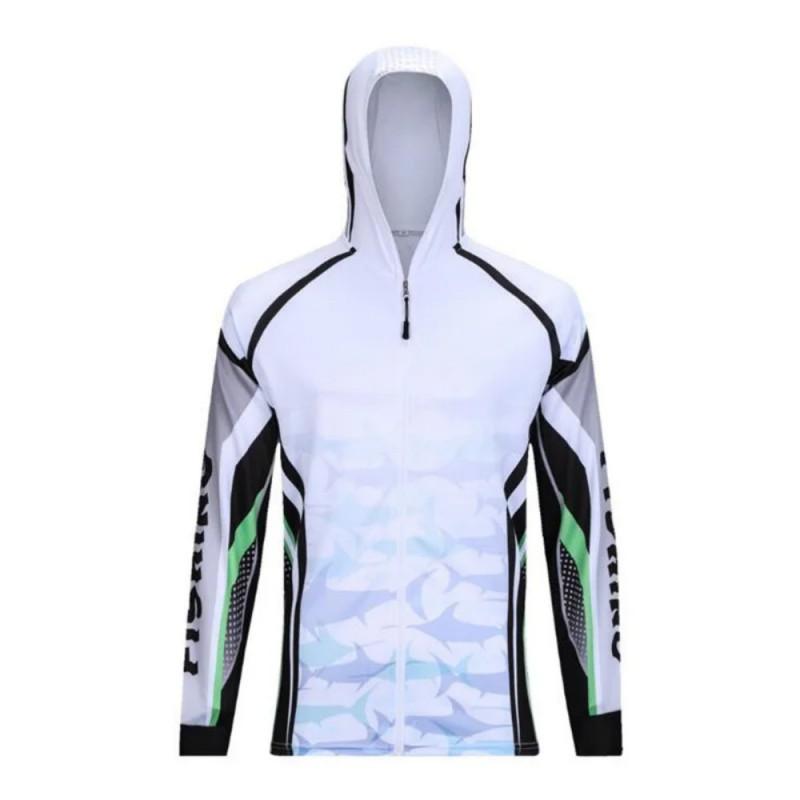 Men s Hooded Zippered Fishing Suit Sun-proof Shirt Breathable Quick-drying Long-sleeved 7XL