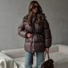 Drawstring Fitted Hooded Zip Cotton Coat Warm Winter Casual Outerwear Women