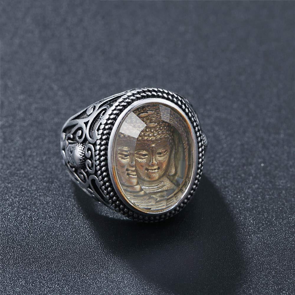 Rockyu Silver Stainless Steel Buddha Statue Seal Unique Religious Protection from Good Amulet Christmas Fashion Accessory Men's Ring, Ring, Ring,