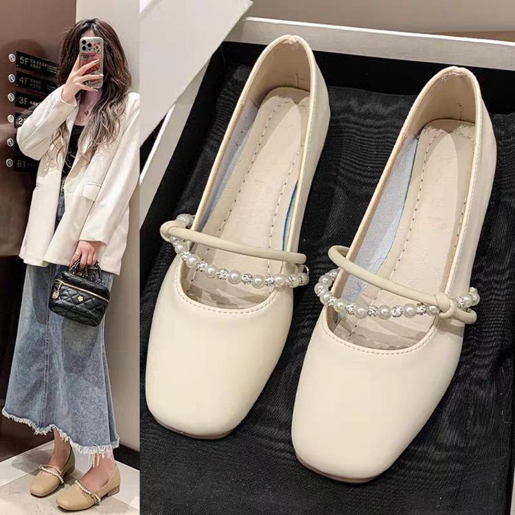 French Temperament Single Shoes Autumn New Pearl Soft Bottom Flat Bottom Soft Surface Shoes Light Mary Jane Shoes