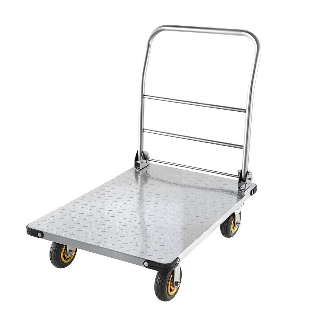Platform Truck, 907.18 Kg Capacity, Heavy Duty Steel Flatbed Cart with Swivel Wheels and Handle, Foldable Platform Hand Push Truck Dolly, for