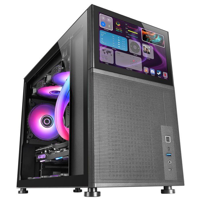 Micro-ATX PC-Gehäuse - Mars Gaming - MC-LCD - 8" IPS LCD-Bildschirm - Gehärtetes Glas - Schwarz