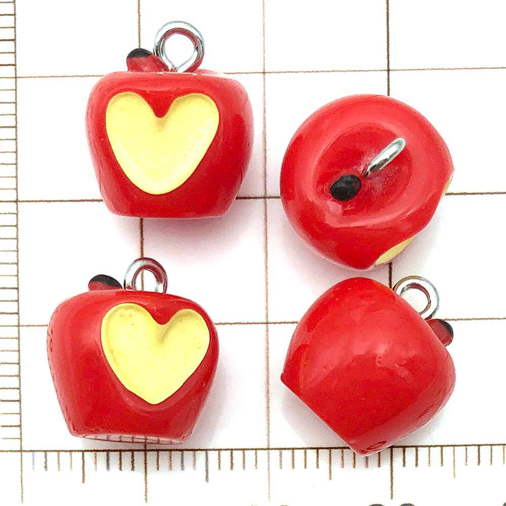 Set of 20 Red Resin 3D Fruit Charms: Strawberries and Apples for DIY Jewelry.