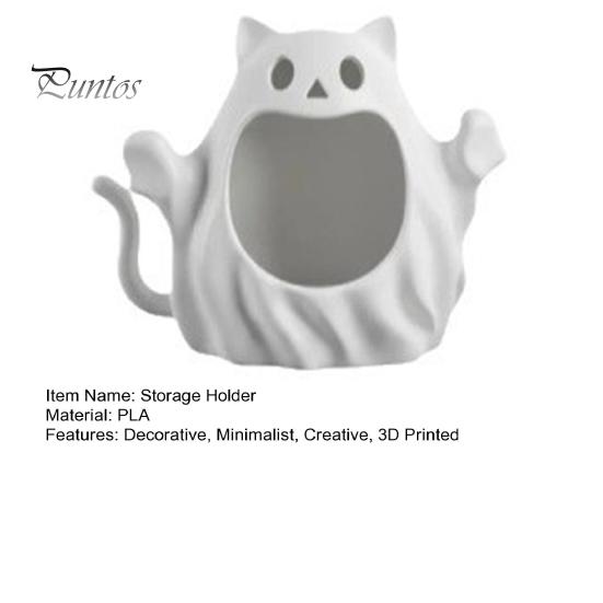 Ghost Figurine Storage Holder 3D Printed Halloween Cat Holder, Decorative Kitten Statue with Cute Spooky Home Decorations Hollow Storage, Candy Bowl,