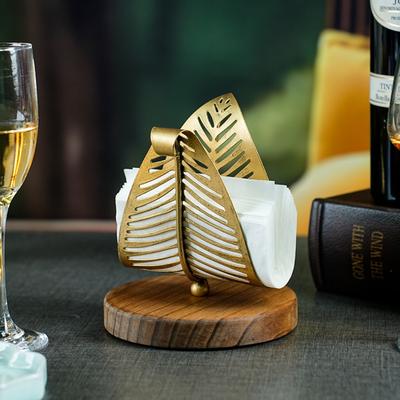 Gold Freestanding Modern Napkin Holder with Leaf Design, Tabletop Tissue Dispenser, Napkin Storage Organizer