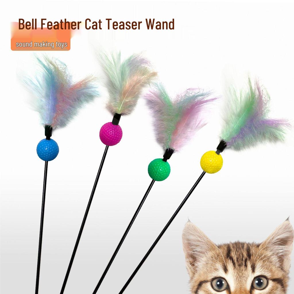 Colorful Cat Toys Set: Feather Teaser Stick & Rattle Ball - Durable and Fun