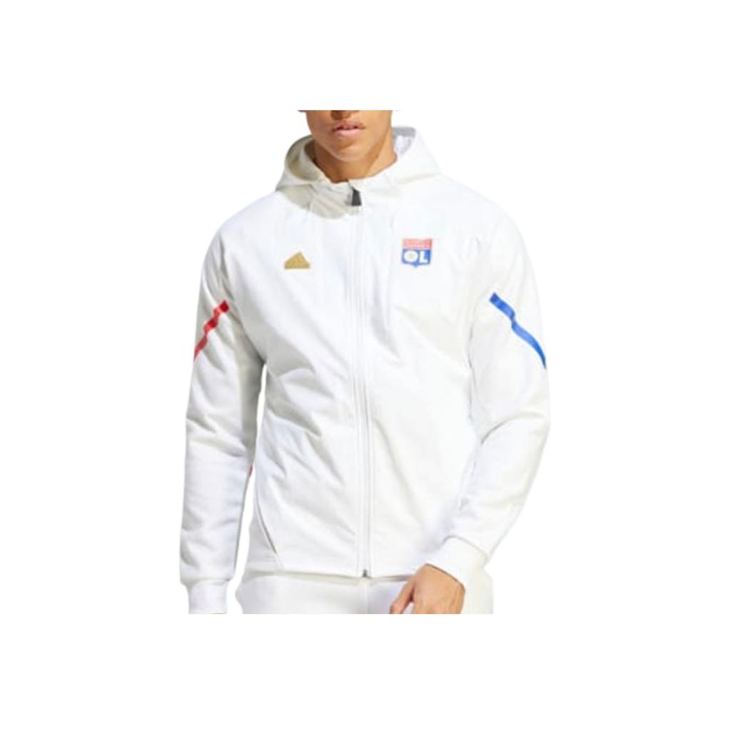 adidas Olympique Lyonnais Insignă Logo Jachetă cu Glugă cu Fermoar Tricou de Fotbal Bărbați tricouri Alb IB1664