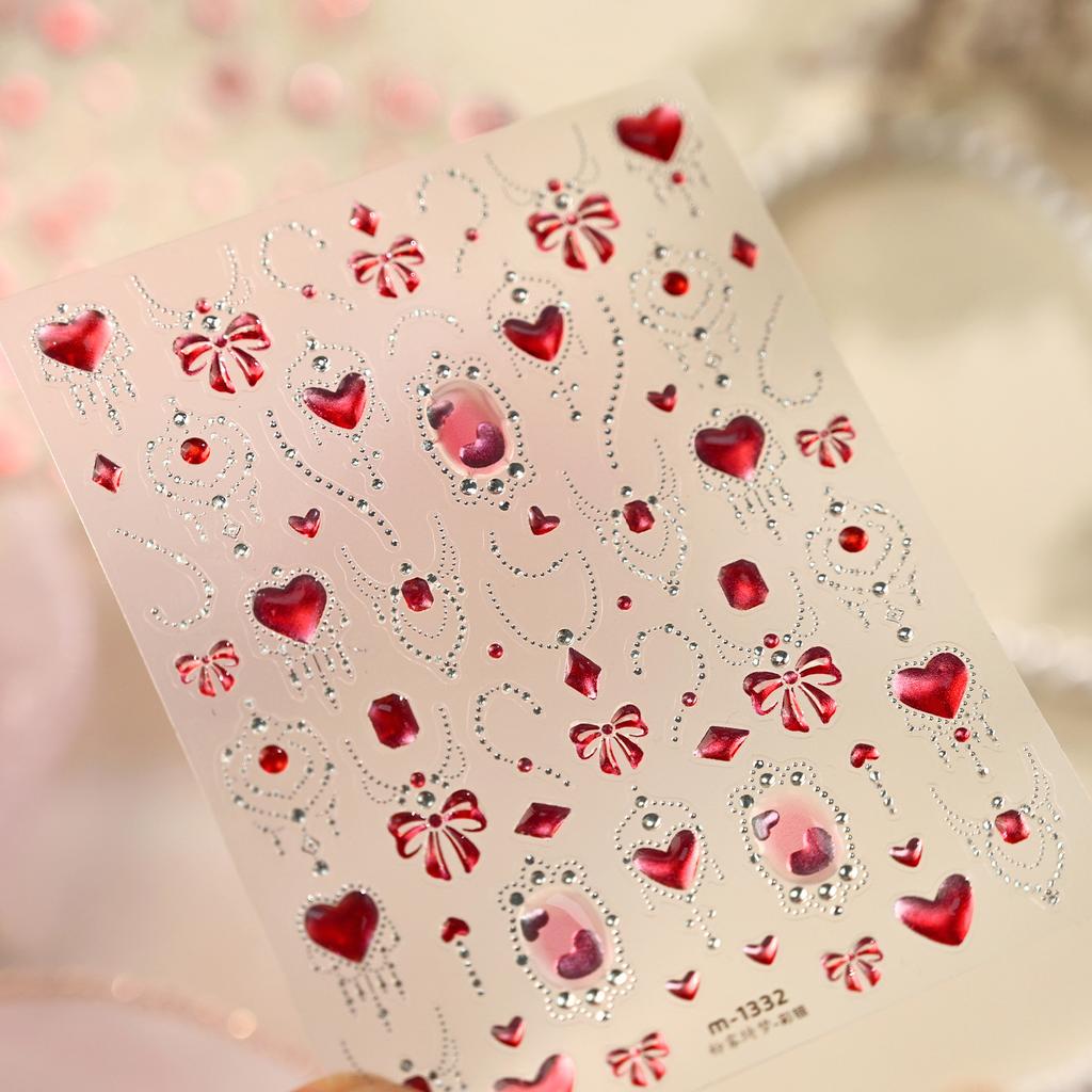 Spring Strawberry Vine 5D Nail Art Stickers Garden Fresh Red Strawberry Green Leaves Flower Cherry Branch Bow Nail Decals DIY