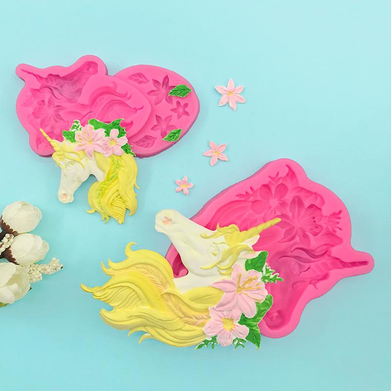 Unicorn Flower & Leaves Silicone Mold: Unicorn Head Fondant, Cake Topper, Epoxy Resin & Chocolate Mold