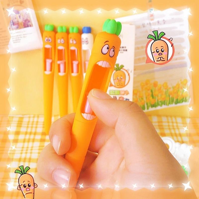 4 Pcs Retractable Gel Pen Smooth Writing Tool Carrot Gel Ink Pen with Comfortable Grip For Students
