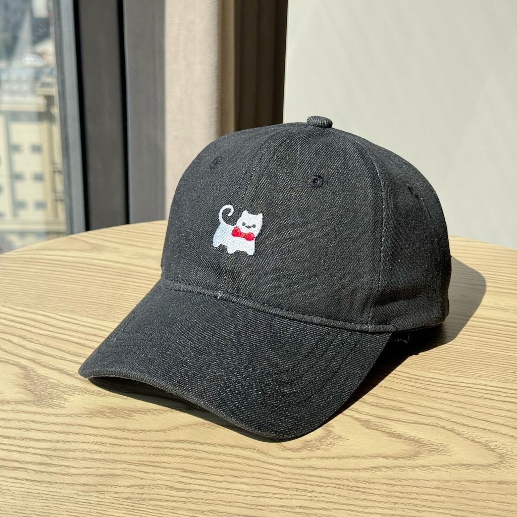 Embroidered Kitten Embroidered Baseball Cap for Women Autumn and Winter Korean Version Small Face Big Head Circumference Peaked Cap for Men