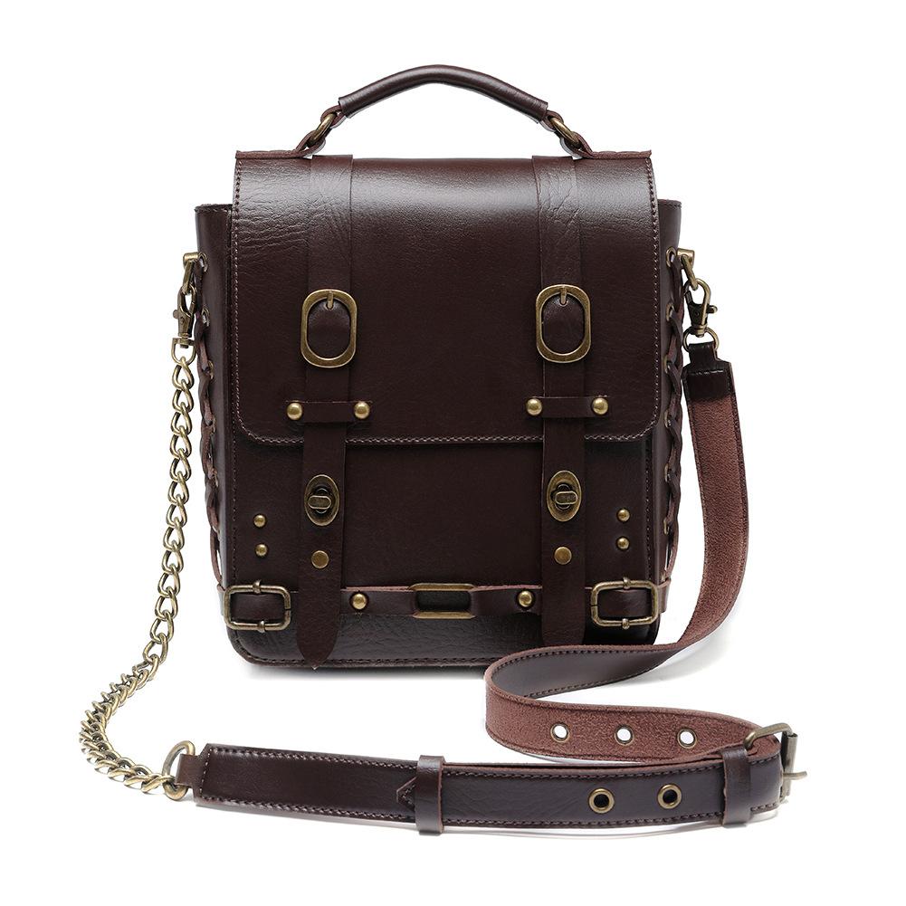 Punk Style Women's Shoulder Bag Vintage PU Leather Gothic Backpacks Multifunctial Women Crossbody Bags Steampunk Handbags