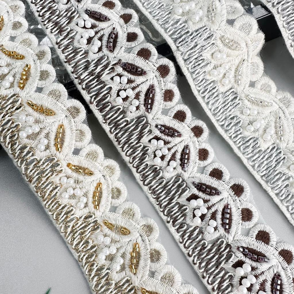 4.5Cm Organza Beads Embroidery Barcode Lace Exquisite Window Decoration Clothing Luggage Belt Decorative Lace Accessories