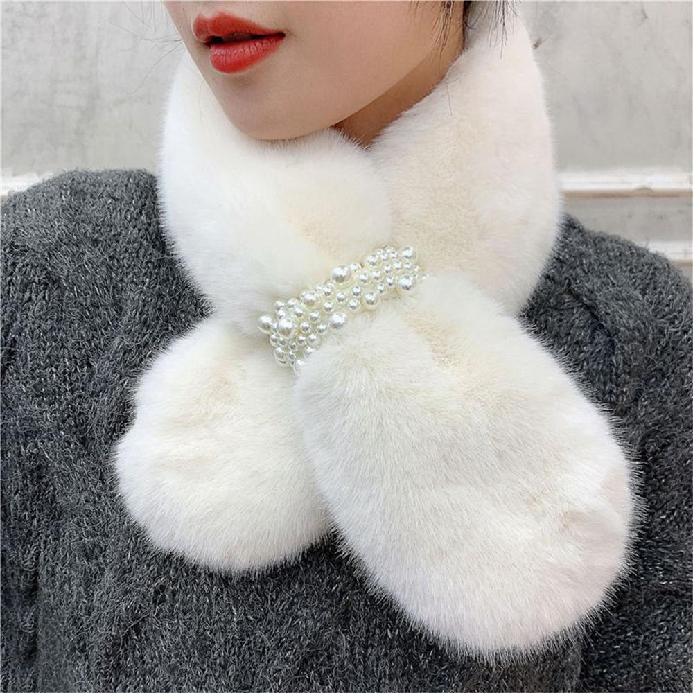 Pearl Scarf Winter New Style Thickened Korean Version of Cross-warmingwool Wool Rabbit-like Neck Collar