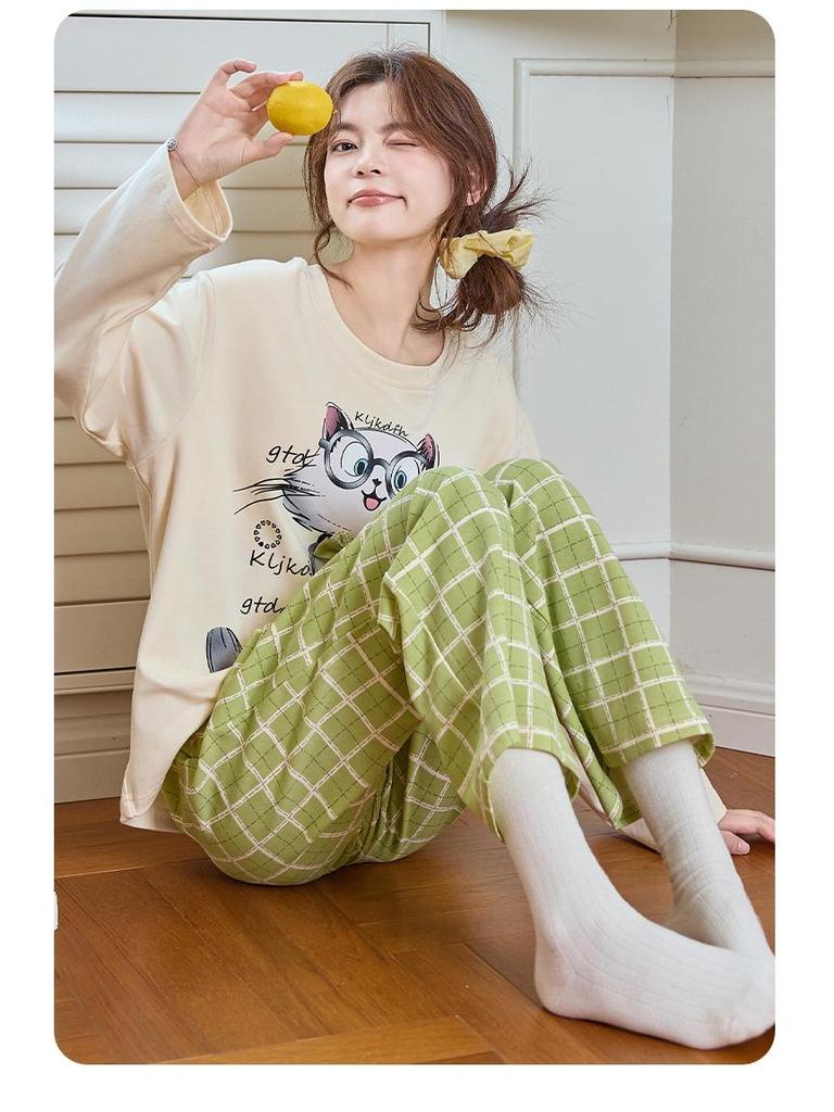 Women's Cotton Striped Two-Piece Long-Sleeve Lounge Set