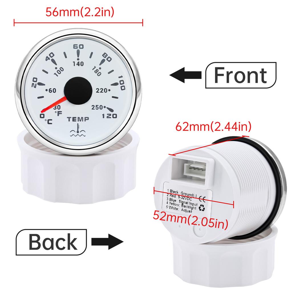 52mm Water Temperature Gauge with 7 colors backlight Water Temp Meter 0~120 Celsius Thermometer Sensor For Boat Car Truck 9~32V