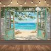 2D-Ebene 1 Stück mit einem Fenster zum Meer und Strandmotiv, ausgestattet mit einer offenen Tür und Küstenlandschaft, geeignet für Reisen