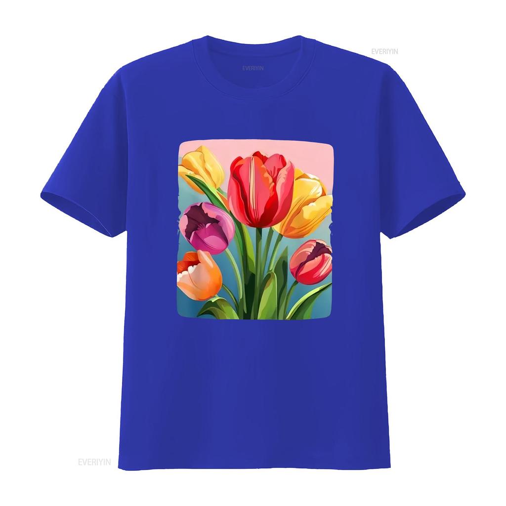 Cotton Ladies Vitality Tulip T shirt Round Neck Casual Clothing vintage Washed Slightly Stylish Soft designer clothes