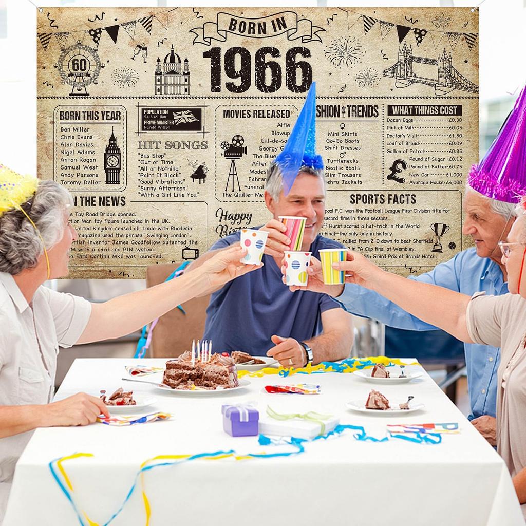 60th Birthday Decorations Backdrop Banner Party Background Born in 1966 UK