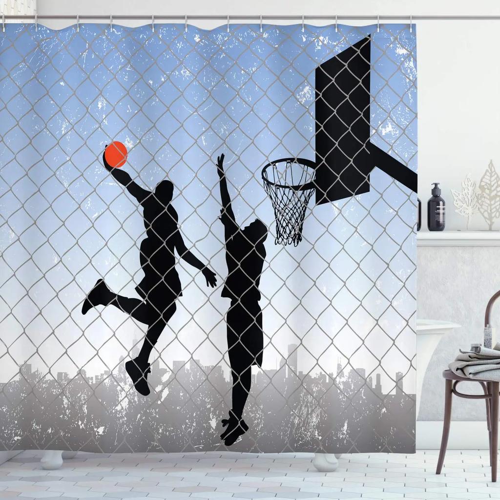 3D Basketball Shower Curtain Sets For Boys Teens Athlete Gym Theme Sports Bathroom Curtain Polyester Waterproof Shower Curtain