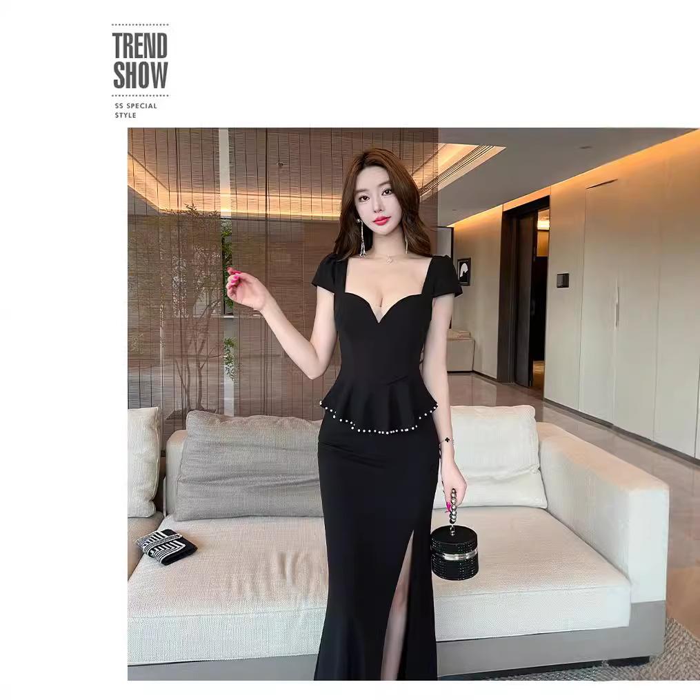 Sexy dress fake two-piece evening dress premium soft foot bath overalls
