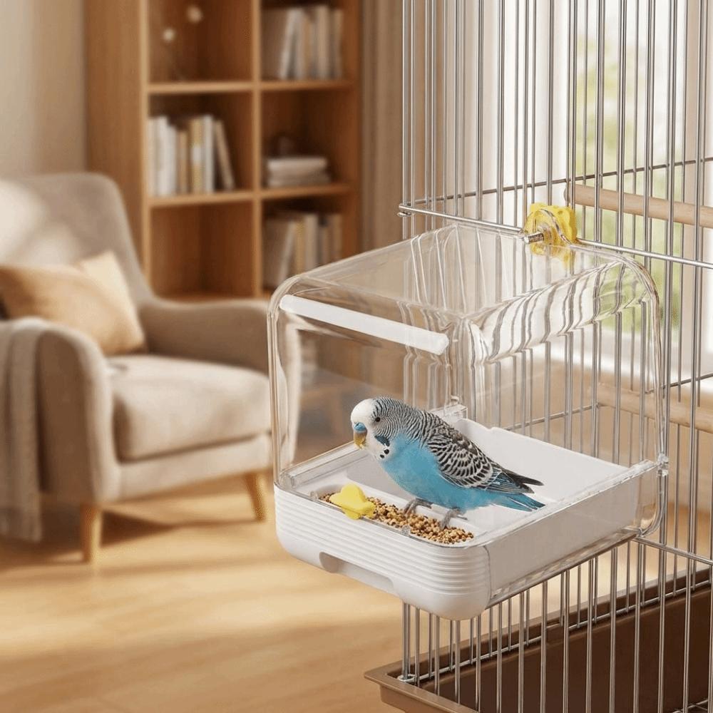Transparente 2-in-1 Papageien-Badewanne Platzsparend Vogel-Wasser-Futterspender Vogelkäfig Zubehör