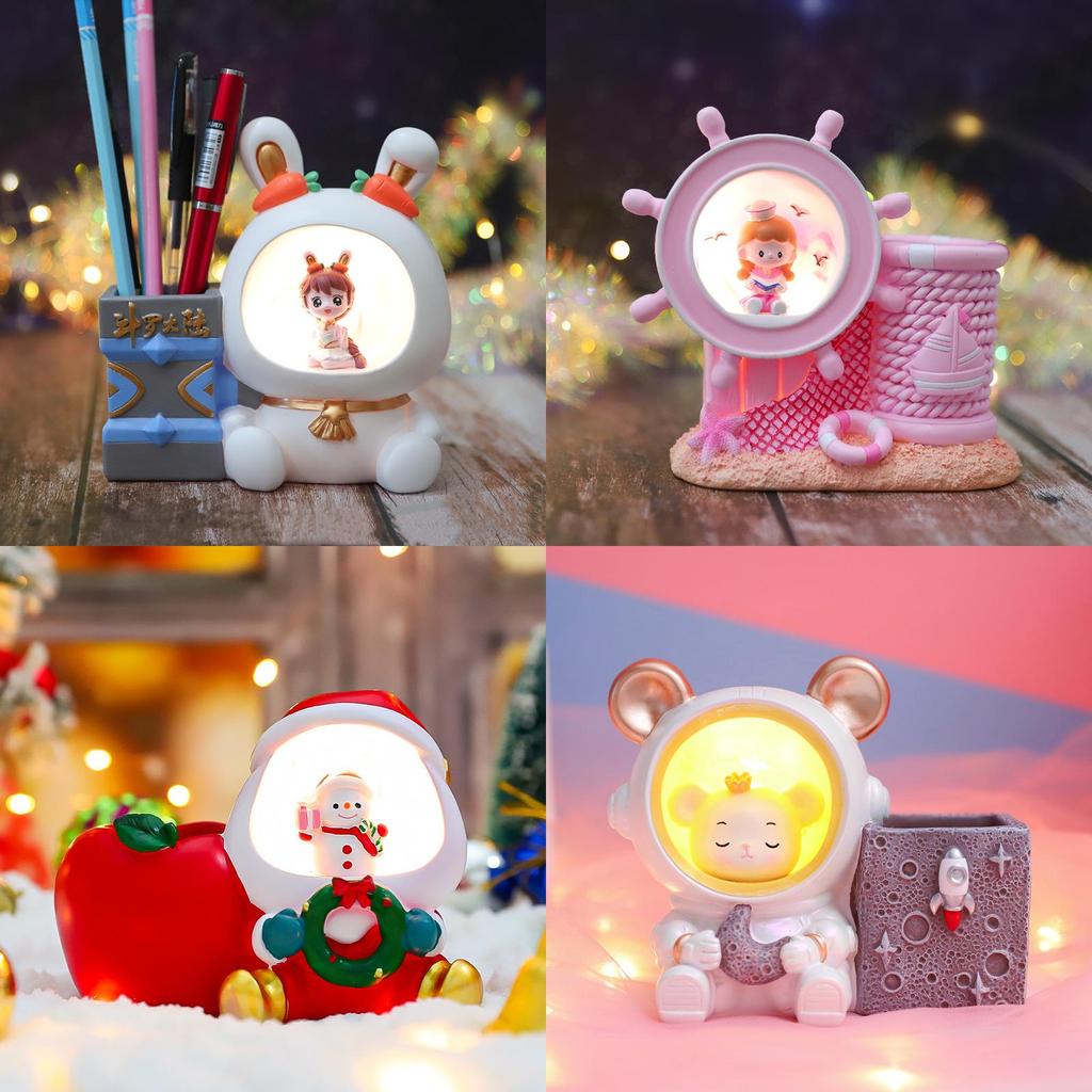 Unicorn Angel Wings Student Desk Pencil Holder Star Light Button Electric Cell