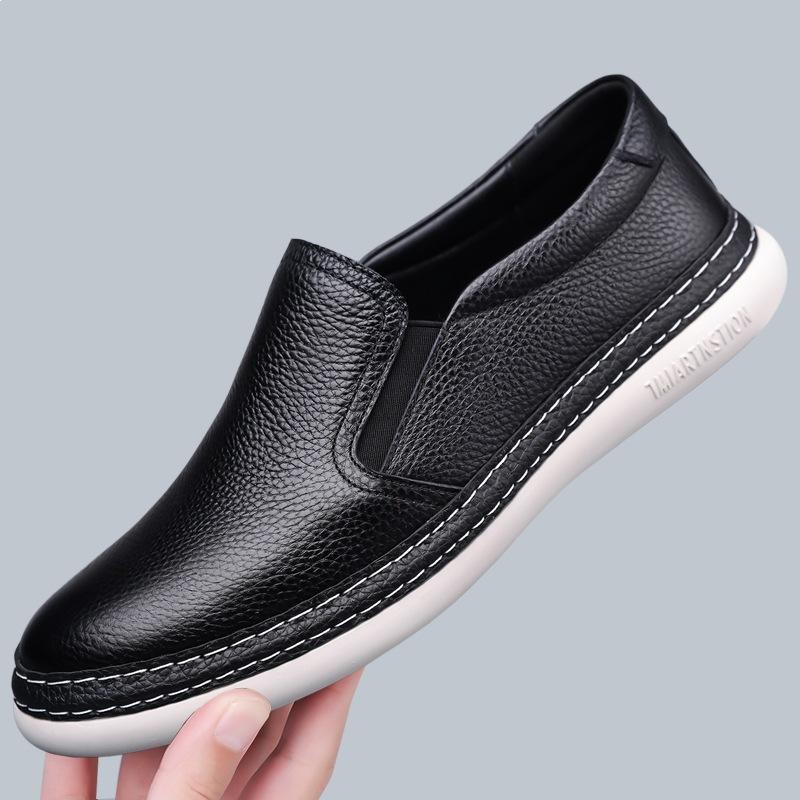 2026 Spring Leather Breathable Men's Beanie Shoes Casual Soft Leather Lazy Shoes Men's Shoes 2516