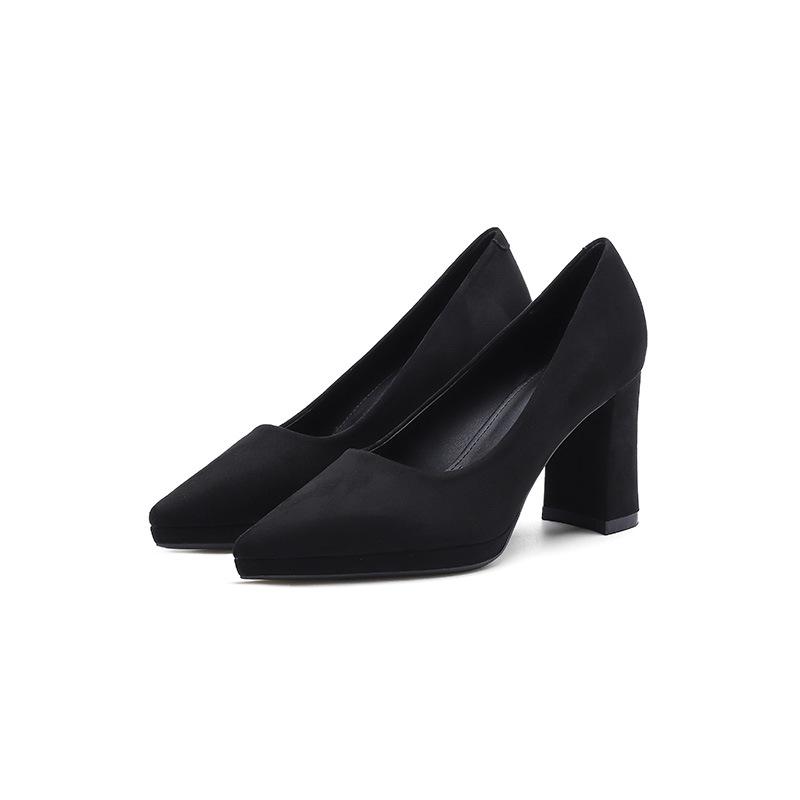 9-Waterproof table high heels women's autumn new pointed thick heel high heels women's one-pedal women's shoes