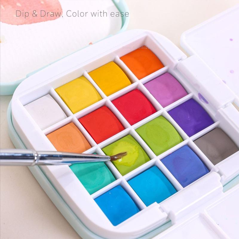 16 Farben Macaron/Perlmutt/Nationalfarben Serie Festes Aquarellmalwerkzeug Set Kunststudent Malpalette Farbkasten