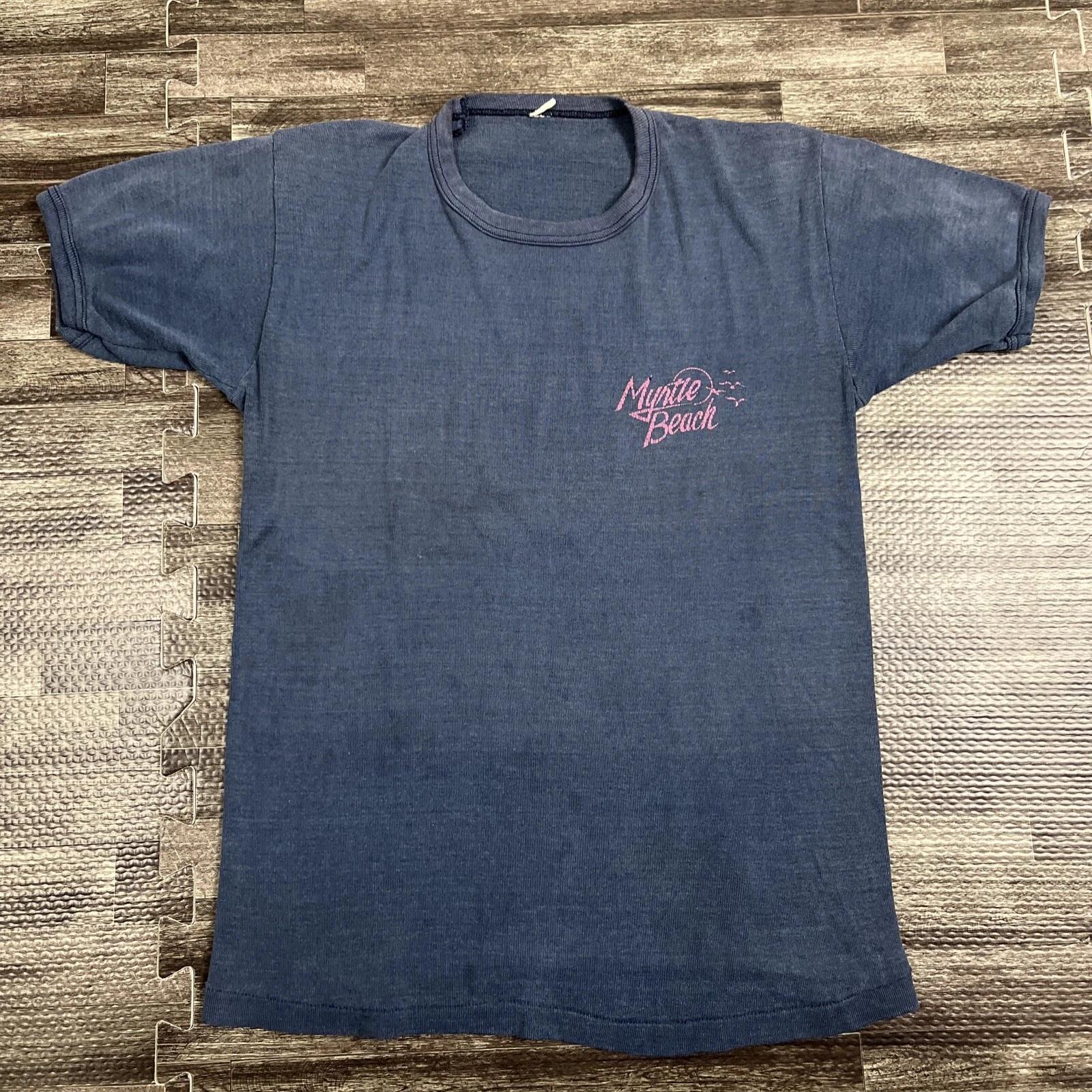 

Vintage 1970s 80s Myrtle Beach Graphic Tshirt Blue Small VTG Beach Casual 3XL