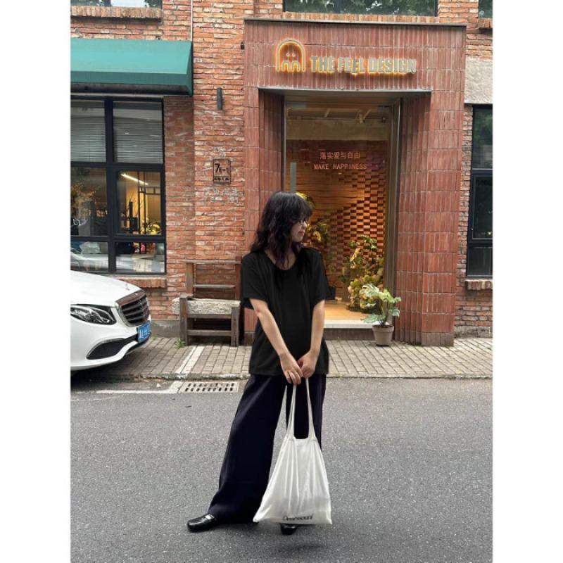 Korean Style Simple V-neck Lazy Style Short-sleeved T-shirt Women Summer New Loose Drapey Versatile Half-sleeved Top