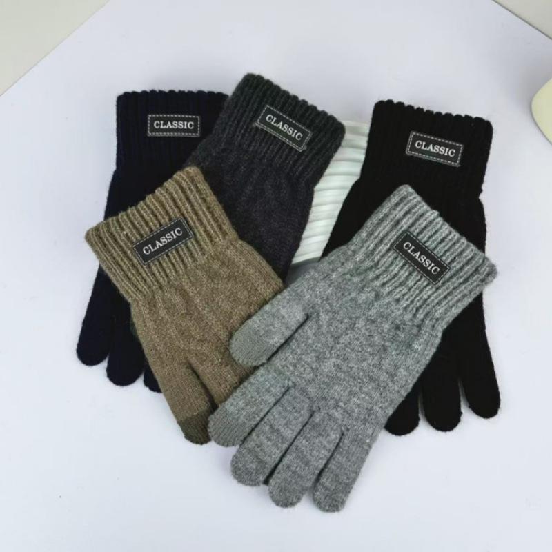 WTEMPO Men's Winter Knitted Touch Screen Full Finger Cold Resistant Thick Gloves