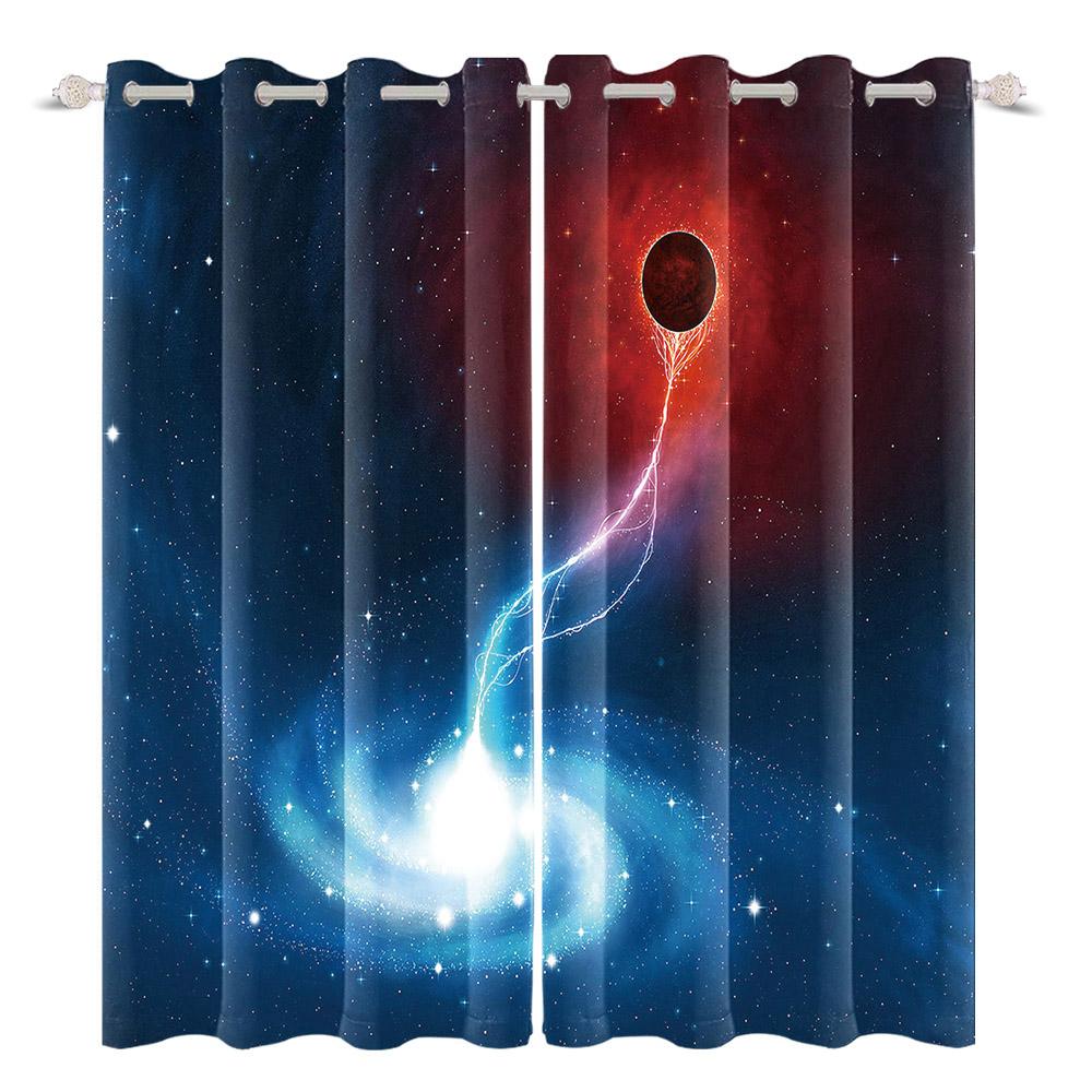 

2 шт./набор Шторы с рисунком галактики и космоса Вселенная Аврора Метеор Декор для спальни гостиной Блэкаут шторы из полиэстеровой ткани 50x140cm 2PCS&Grommet Top