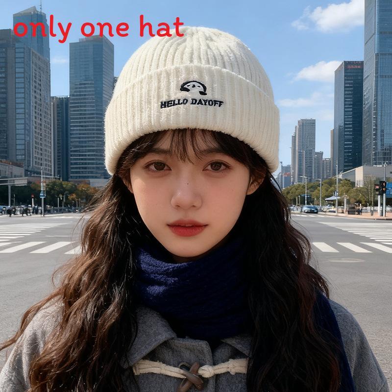 Knit Hat Women Autumn Winter Fashion Letter Embroidery Warm Beanie For Casual Wear